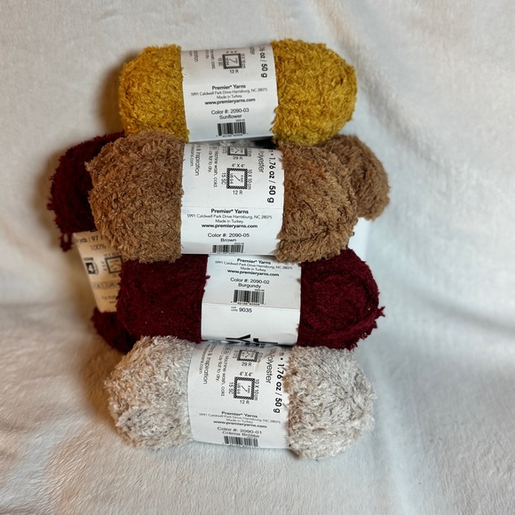 NEW 7 Premier Just Yarn Plush 107 Yards Sunflower, Brown, Burgundy, Creme Brulee - Picture 2 of 3